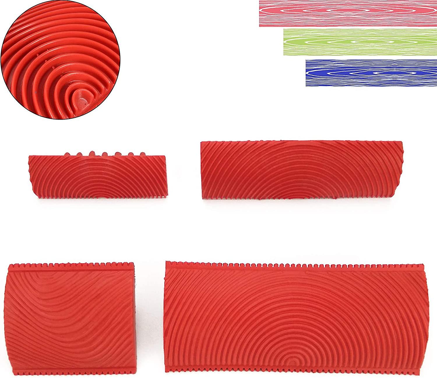 4 Pcs Wood Grain Tool, Imitation Wood Grain Paint Rollers, Imitation Paint Roller Brush Wall Painting Tool Set Wall Texture Painting Tool Set(MS3; MS6