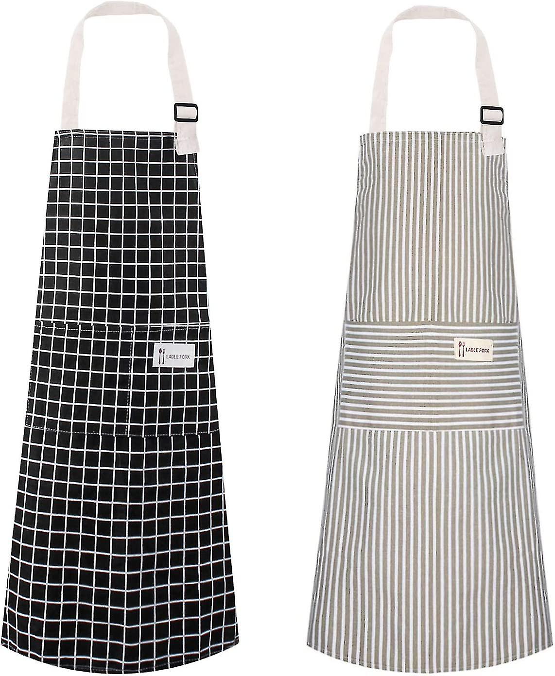 Aprons, 2 Pack  Gift Cotton Linen Adjustable Bib Aprons With 2 Pockets