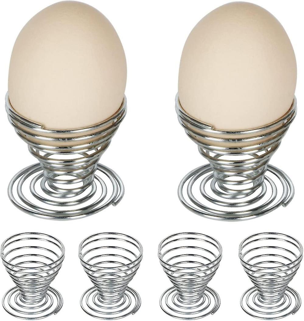 6 X Spring Spiral Egg Cups In Stainless Steel Wire