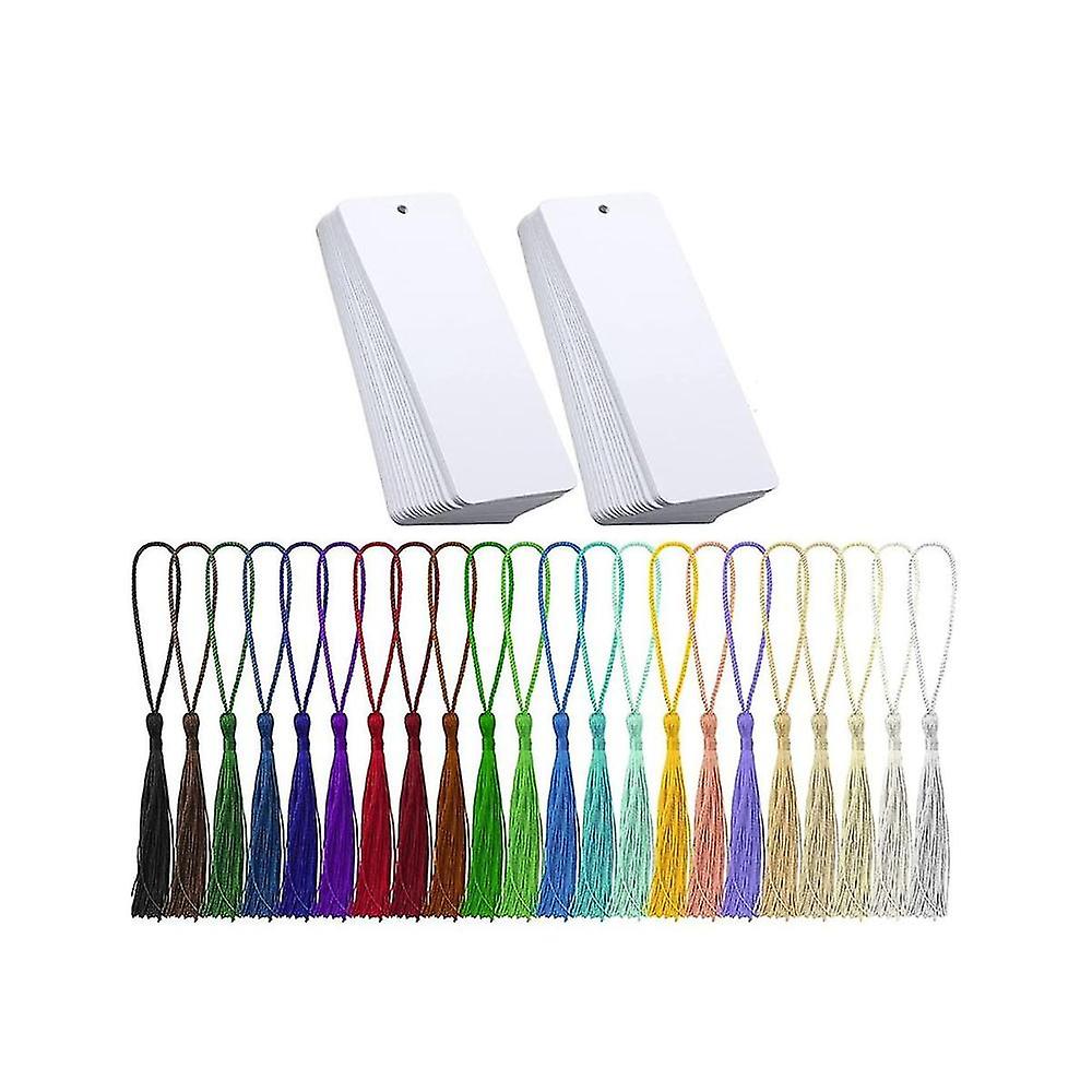80 Pieces Blank Bookmarks Cardstock With 80 Pcs Colorful Tassels, Craft Paper Bookmarks For Diy Cla