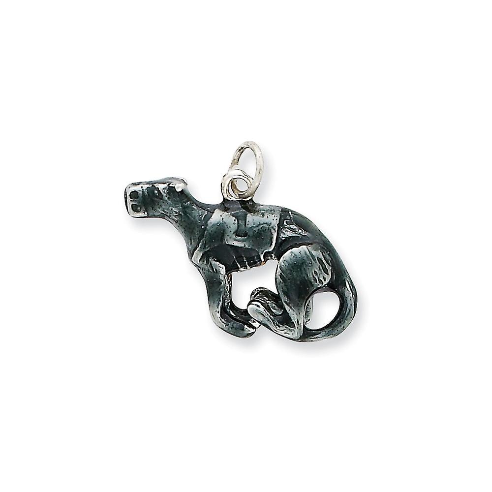Silver Enamel Medium Greyhound Charm 16x22mm Wide Pendant Necklace for Women - 4.7 Grams