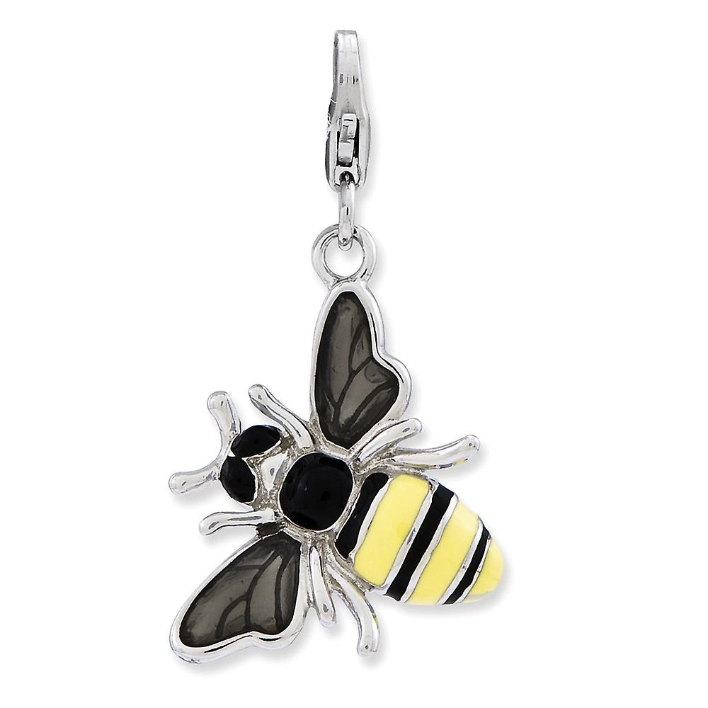 925 Sterling Silver Polished Fancy Lobster Closure Enameled 3 d Yellow Jacket With-Lobster Clasp Charm 42x18mm Wide Pend