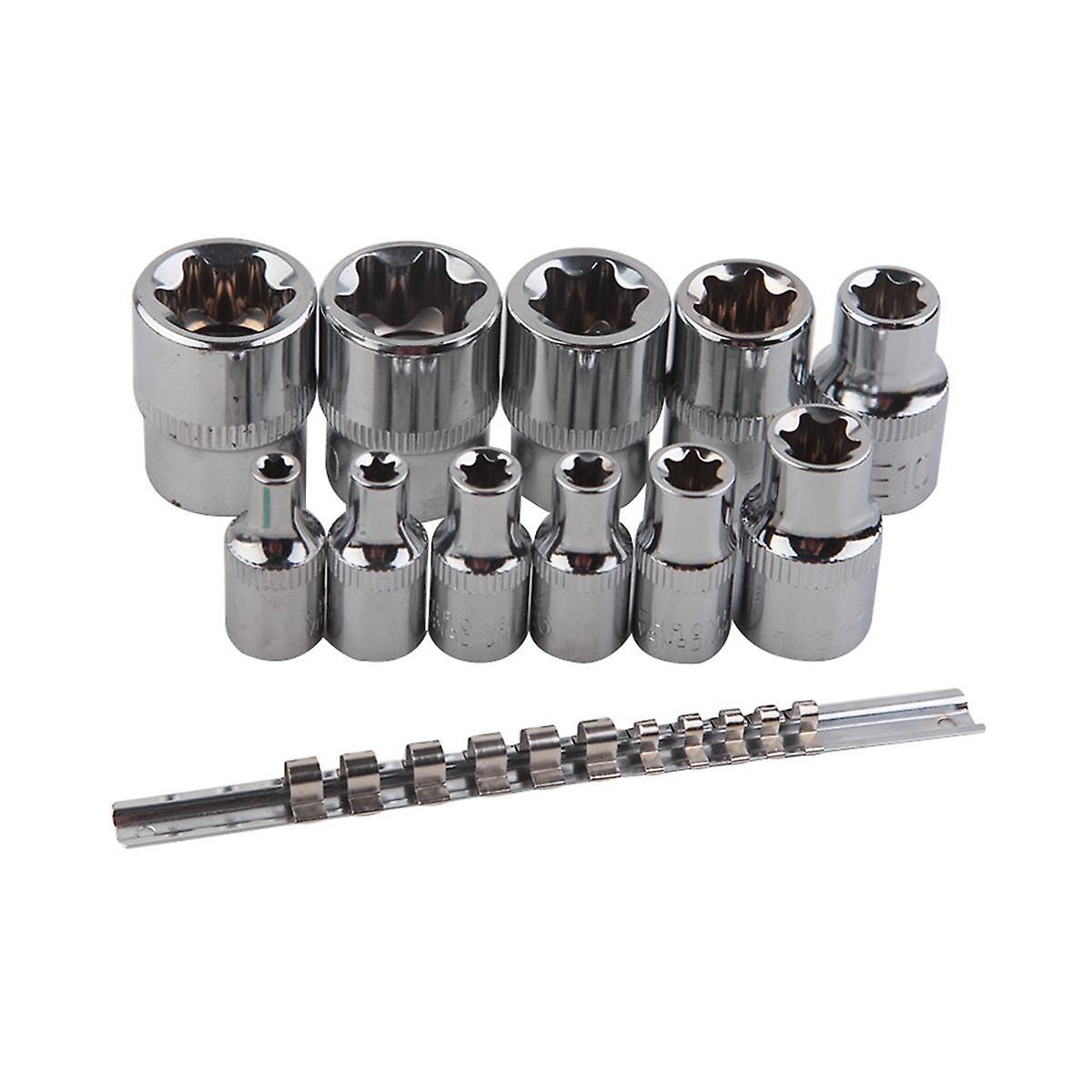 Female E-TORX Star Socket Set with Rail 11 Pcs Female External Star Socket Set E4 - E20 Torque Sock
