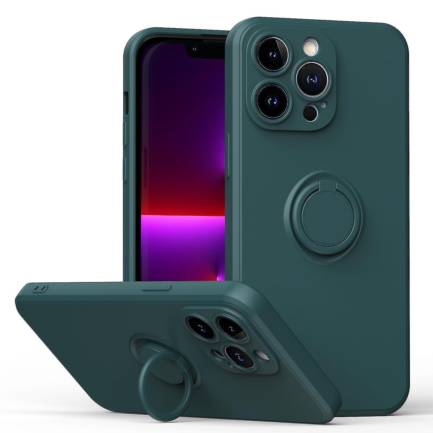Simple Color Phone Case For Iphone 14 Pro Max With Ring Stand, Metal Plate For Magnetic Charging, Shock Absorption Design, 360 Rotating Stand