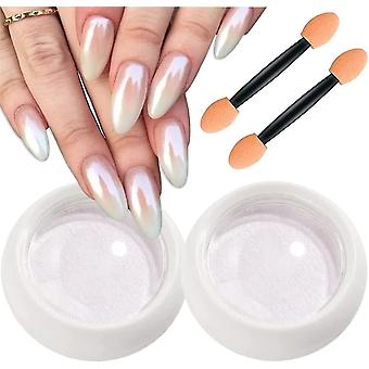2 Pack Chrome Nail Powder, Pearl White Chrome Powder Holographic Mi...