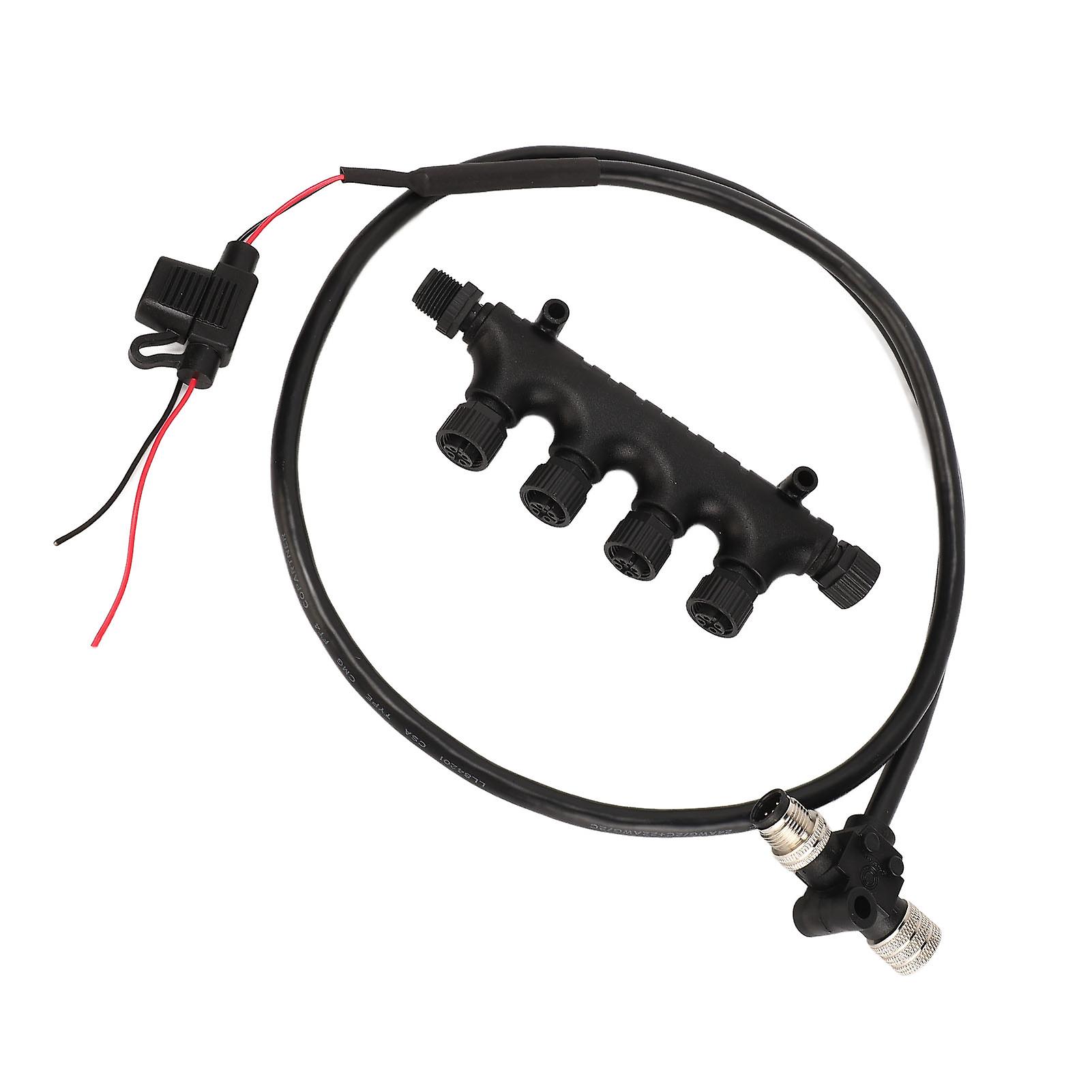 for NMEA2000 Cable with 4 Port T Connector 3A Fuse 5Pin M12 Thread 1m Long IP67 Waterproof for Lowrance Networks 