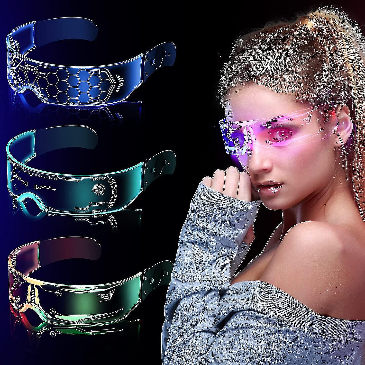3 sztuki okularów LED, 7 kolorów i 5 trybów futurystycznych okularów, cyberpunkowe gogle podświetlane i świecące okulary