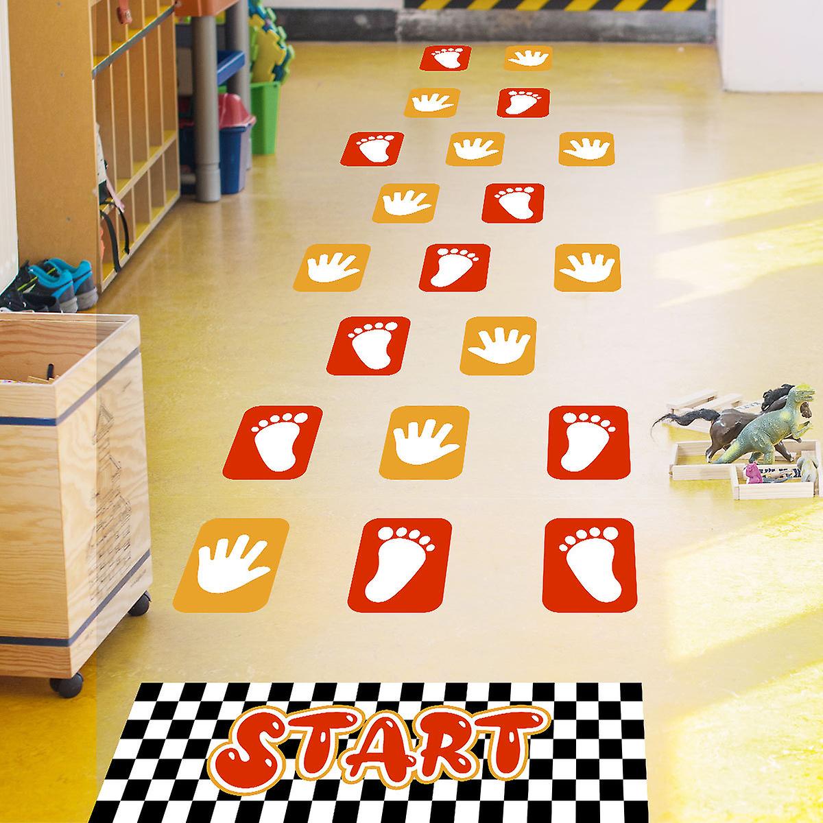 Footsteps & Palm Checkered Floor Sticker, Colorful Foot Puzzle Jump Wall Collage