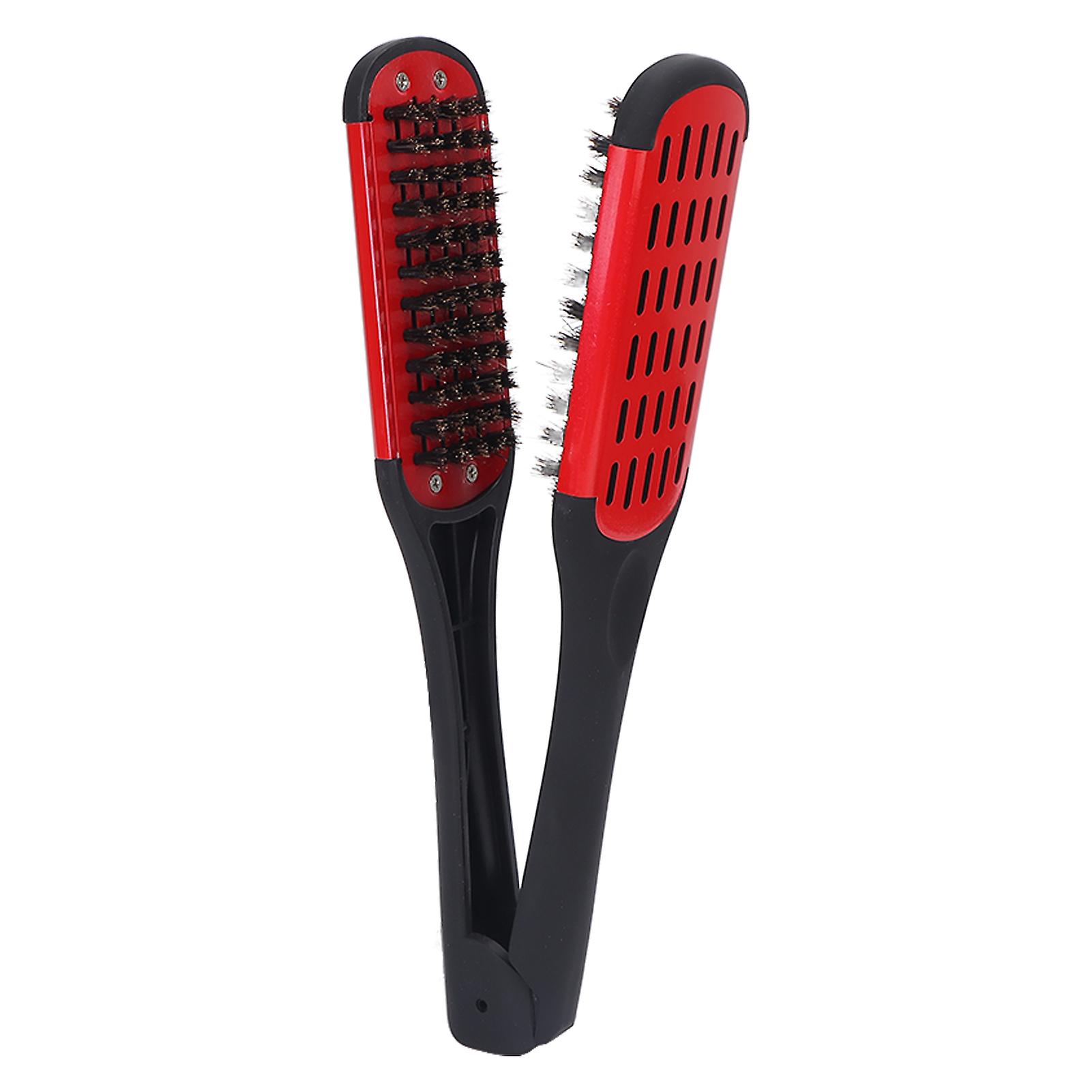 Double Sided Beard Straightening Clamp Brush Professional Beard Hair Splint Brush Styling Tool(Red Black )