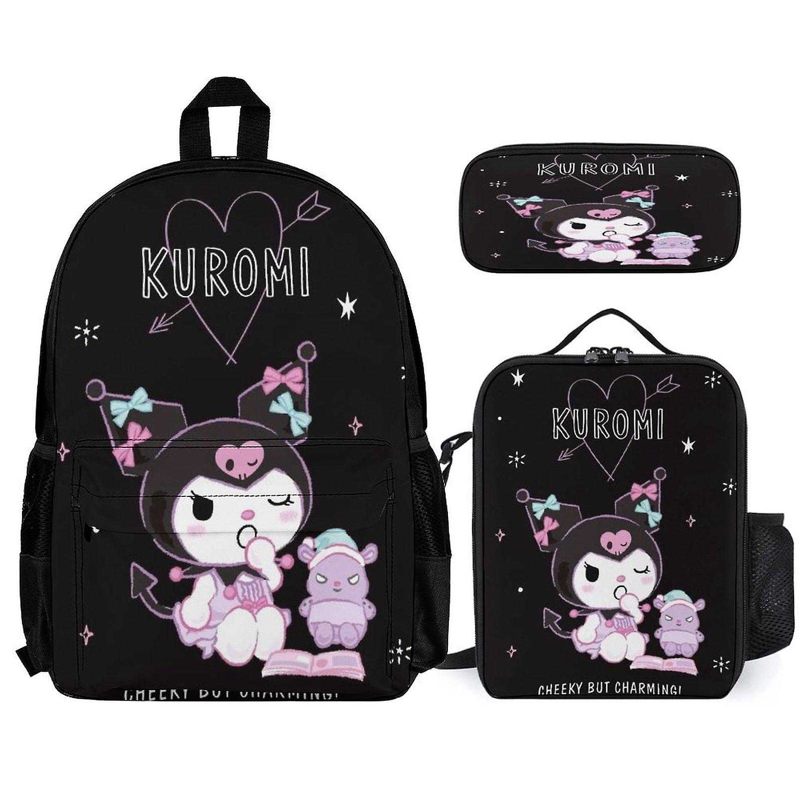 Kuromi Backpack 3 Piece Set Laptop Backpack with Pencil Case Lunch Bag Combination