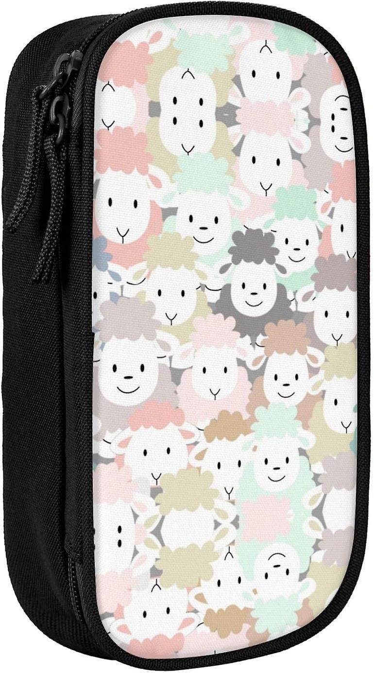 ET1539 Cute Colorful Sheep Cartoon Pattern Printed High Capacity Pencil Pen Case,Durable Pencil Bag Pouch Box Organizer Cases,for Men Women