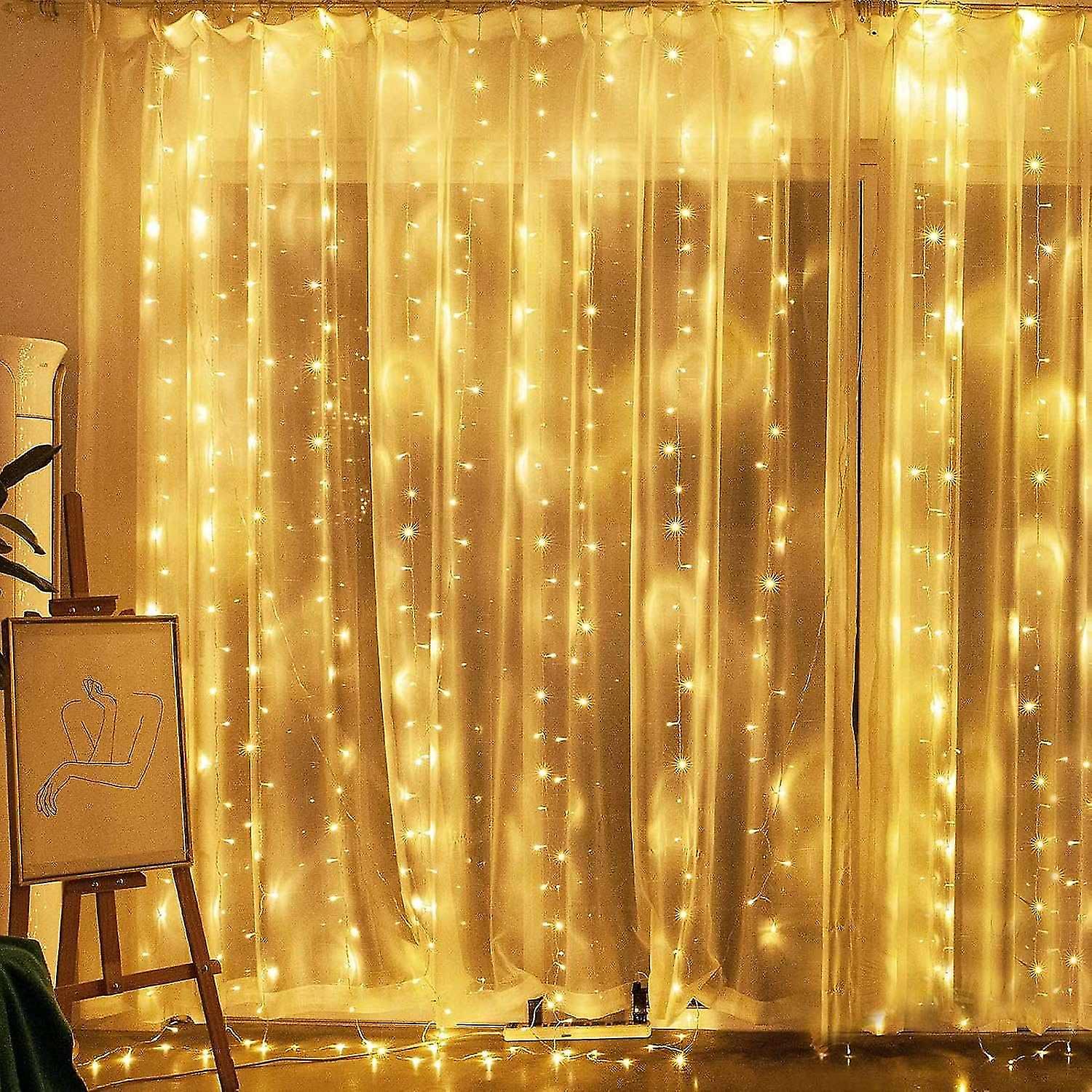 300 LED Light Curtain 3M*3M Light Curtain 8 Lighting Modes IP44 Waterproof Outdoor and Indoor, Chris