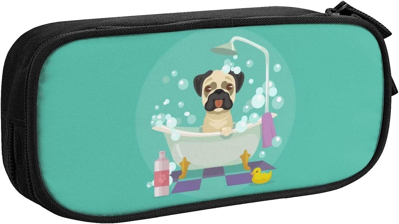 Piórnik Piękny pies kąpany w wannie Torba do przechowywania artykułów papierniczych Dwuwarstwowy piórnik o dużej pojemności dla uczennicy i chłopca7775