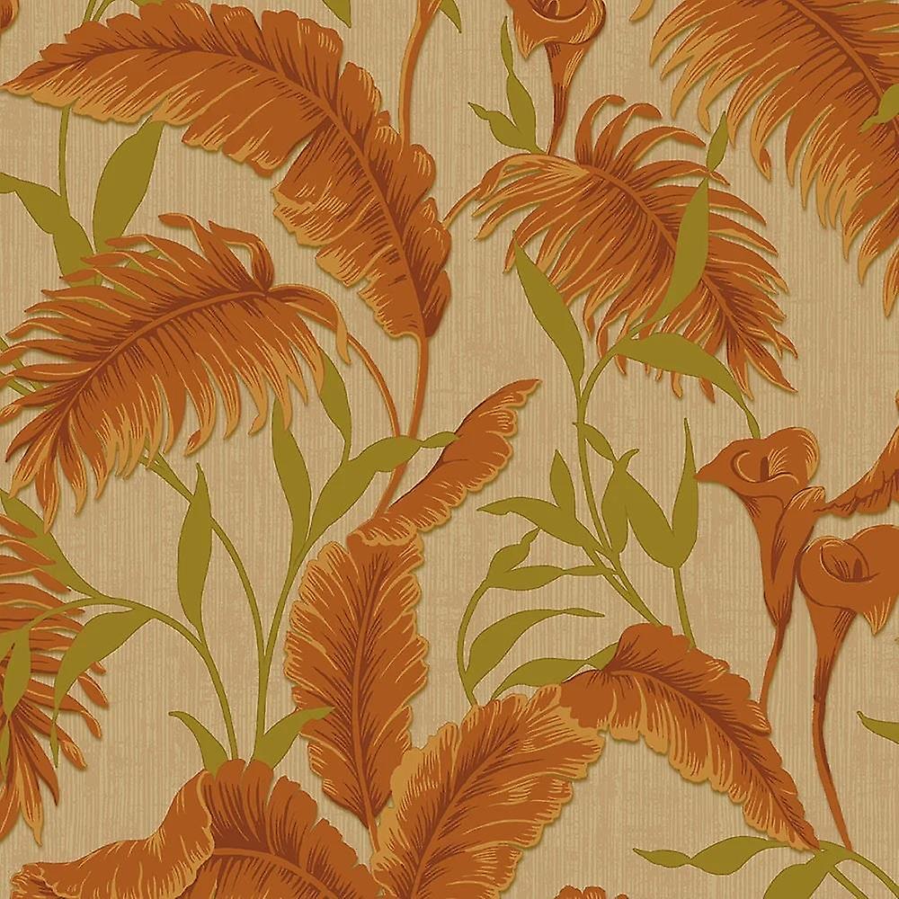 Design ID Tropical Leaf Orange Wallpaper