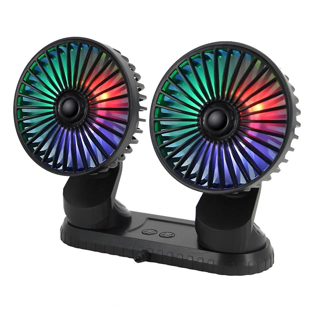 F404d Usb Powered Car Fan Multi-angle Rotatable Dual Head Dash Fan W/ Led Lights