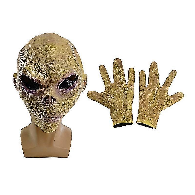 Ghostface Alien Horror Head Mask/gloves Halloween Masquerade Props #yellow
