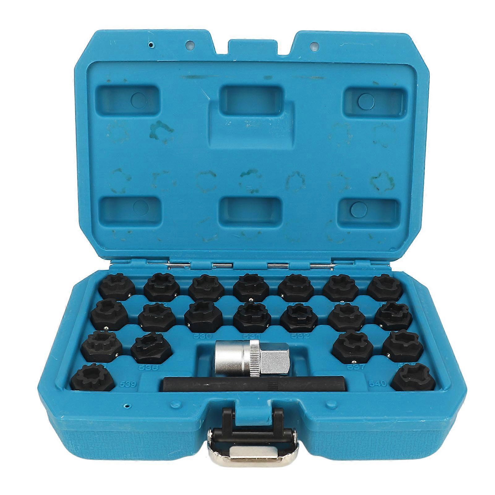 22pcs Wheel Lock Key Removal Kit Anti Theft Lug Nut Removal Tool With 1/2in Socket Adapter Equivalent to OEM T10313