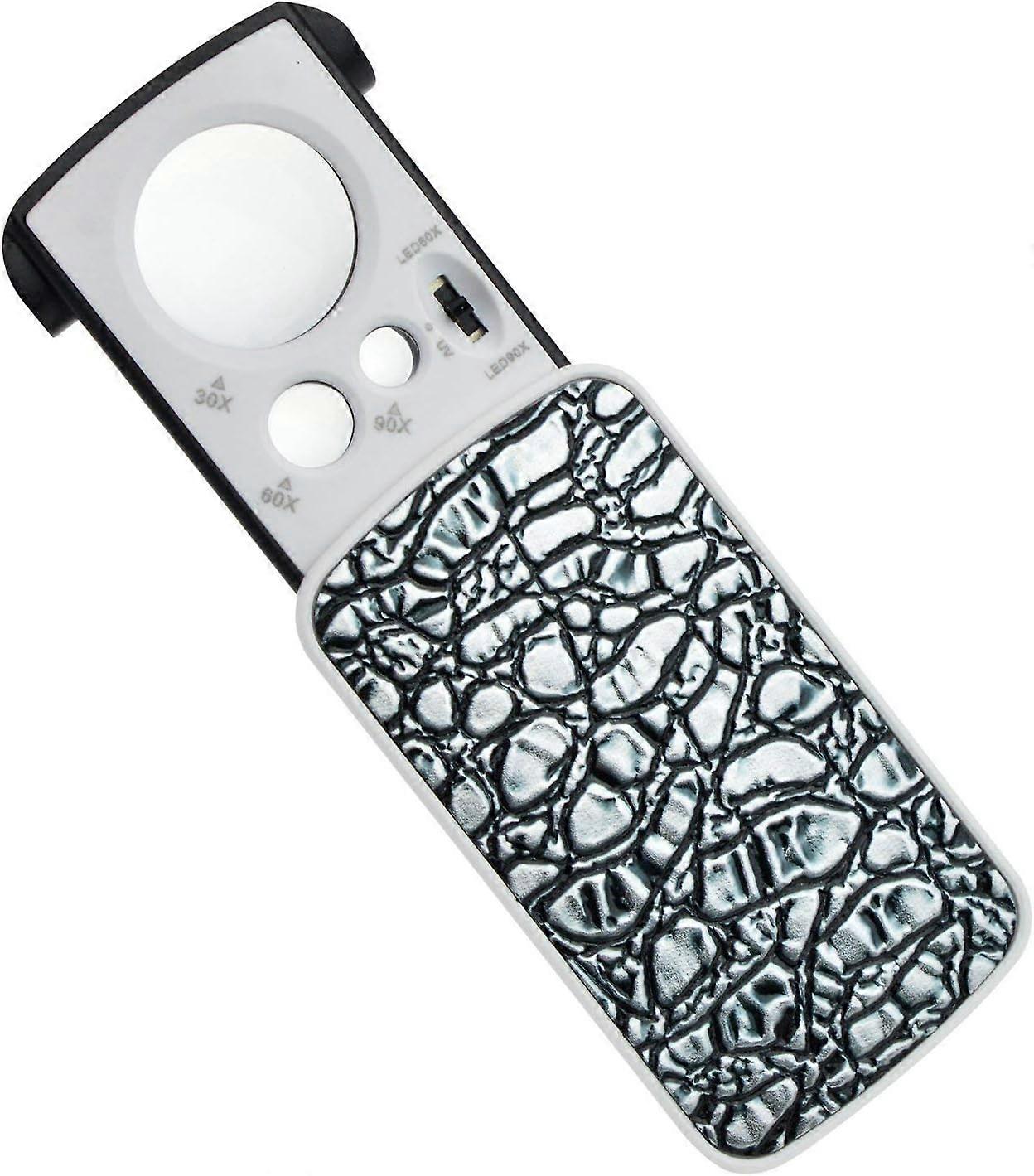 LED Illuminated Pocket Magnifier (Silver) - 30X 60X 90X Multifunction