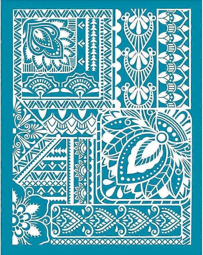 4x5 Inch Indian Pattern Clay Stencils Boho Inspired Floral Silk Screen for Polymer Clay Feather Floral Silk Screen Stencils Mesh Transfer Stencils for