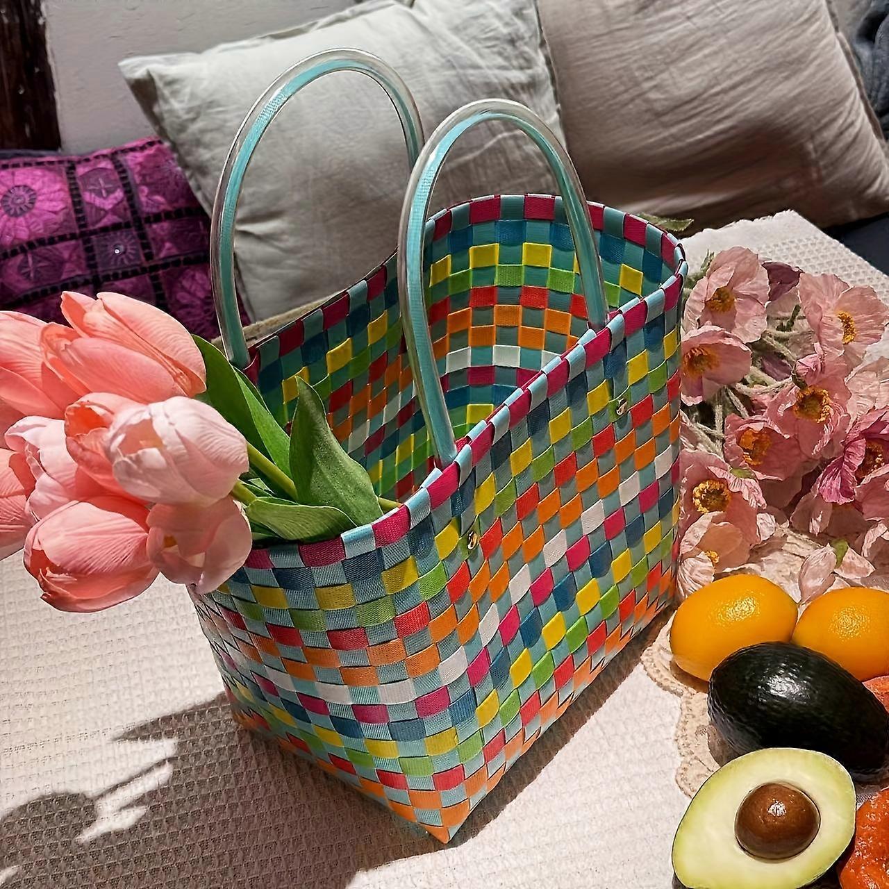 Stylish Woven Picnic Basket - Durable & Lightweight for Outdoor Adventures - Perfect for Camping, Travel, & Beach - Versatile Use in Retail, Boutique,