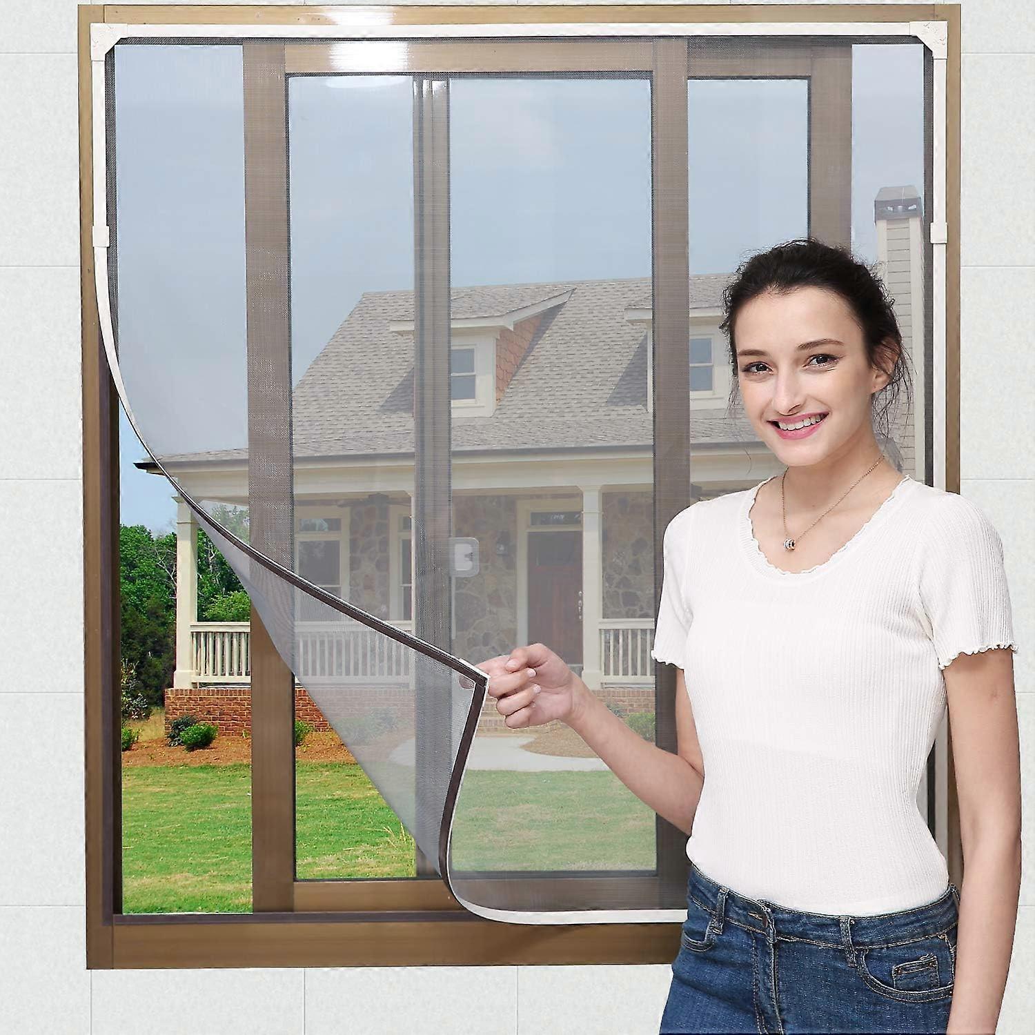 Adjustable DIY Magnetic Window Screens Max 100x125cm, Washable Bug Net, Anti Mosquito (White Frame Gray Net)