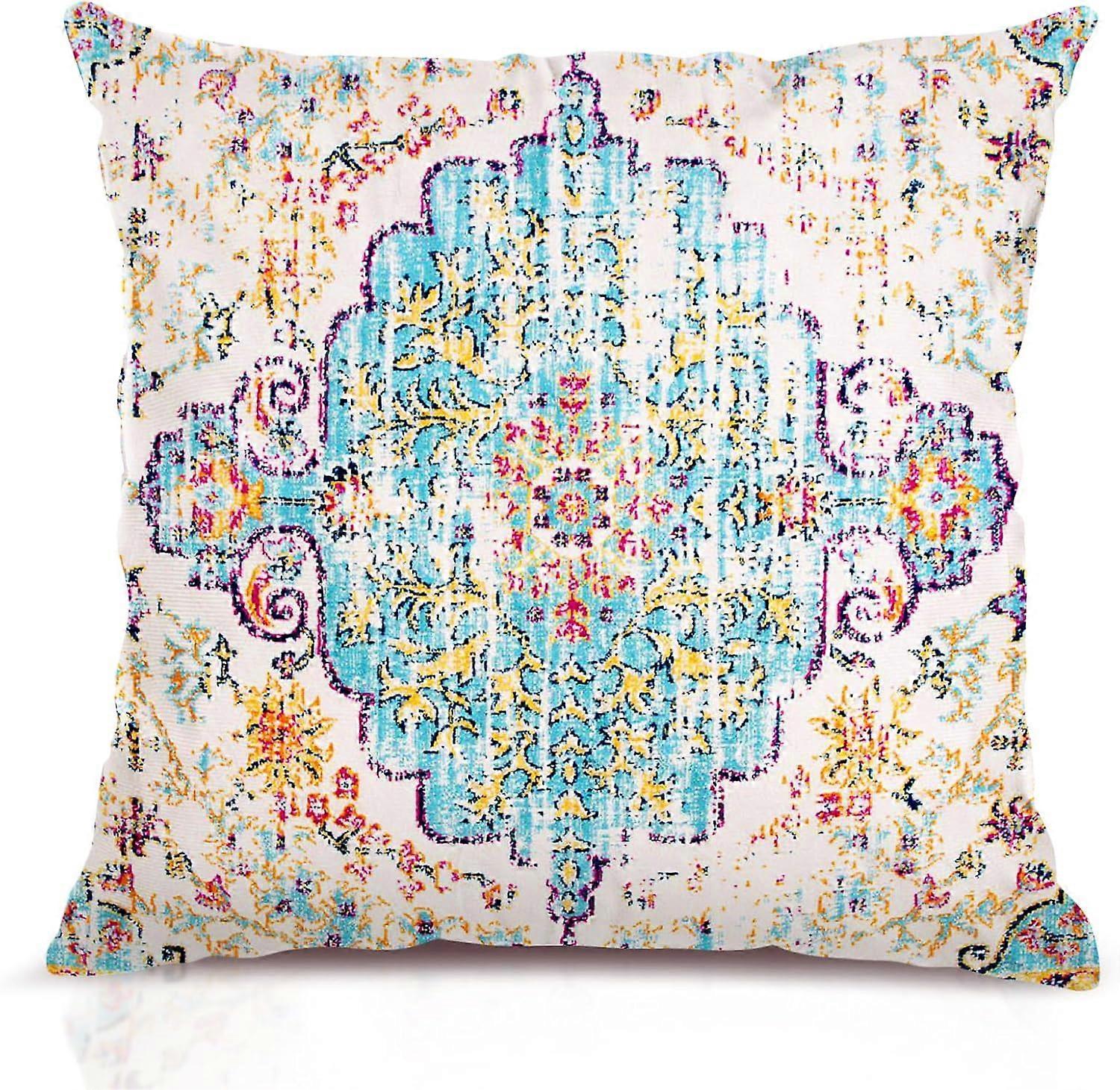 Boho Blue Purple Throw Pillow Covers 18x18 inch, Bohemian Carpet Double Sided Pattern Soft Plush Cushion Cover for Couch Sofa Bed Decorative, Only Pil