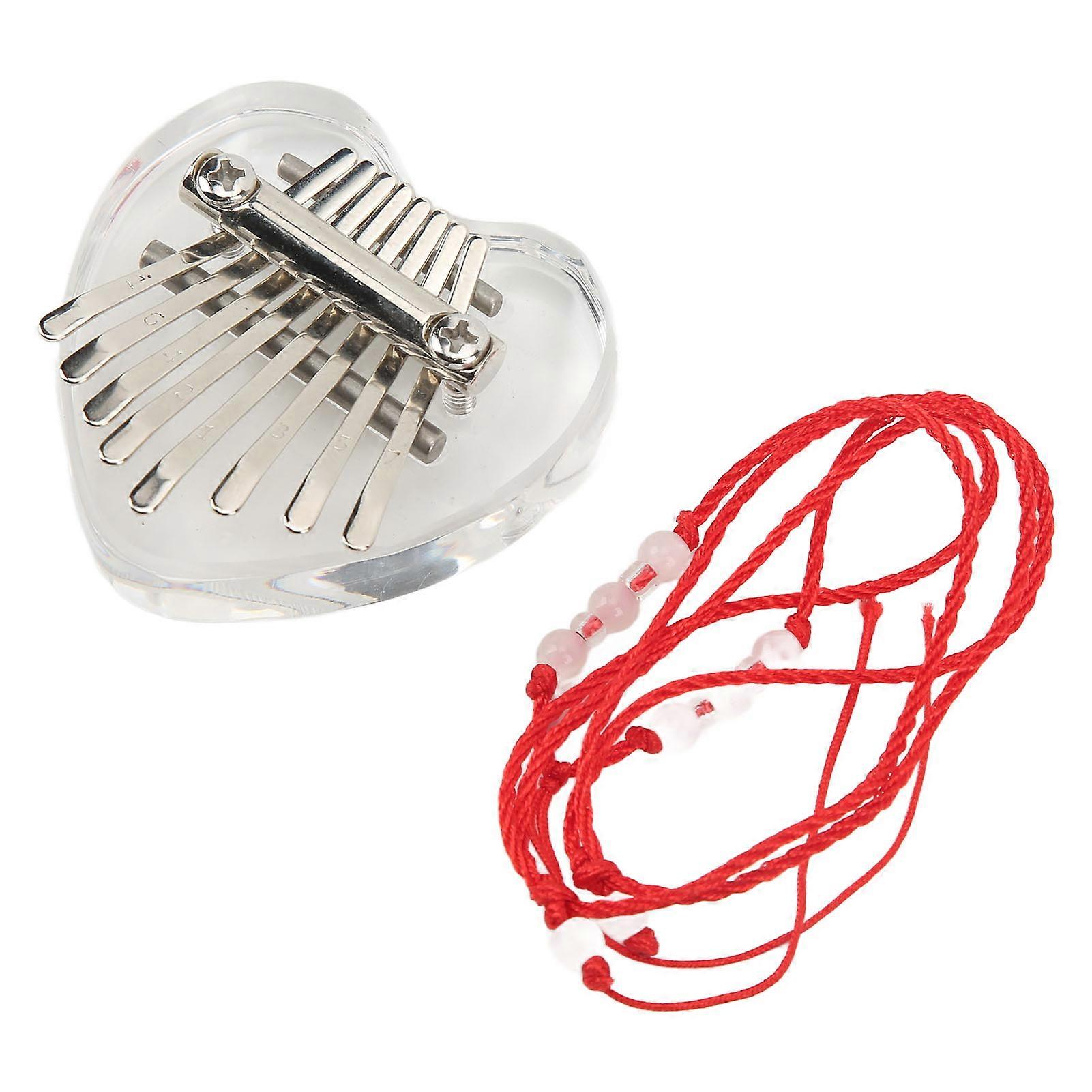 Heart Shaped Thumb Piano Mini Portable Transparent Crystal 8 Keys Kalimba Pendant For Beginner