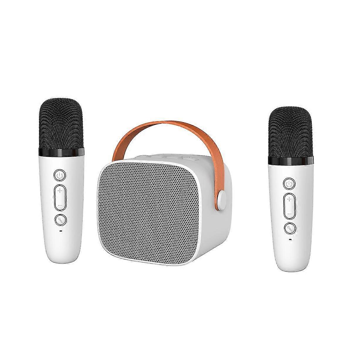 Mini With 2 Wireless Microphones Adults, 18 Pre-loaded , Portable Bluetooth, White