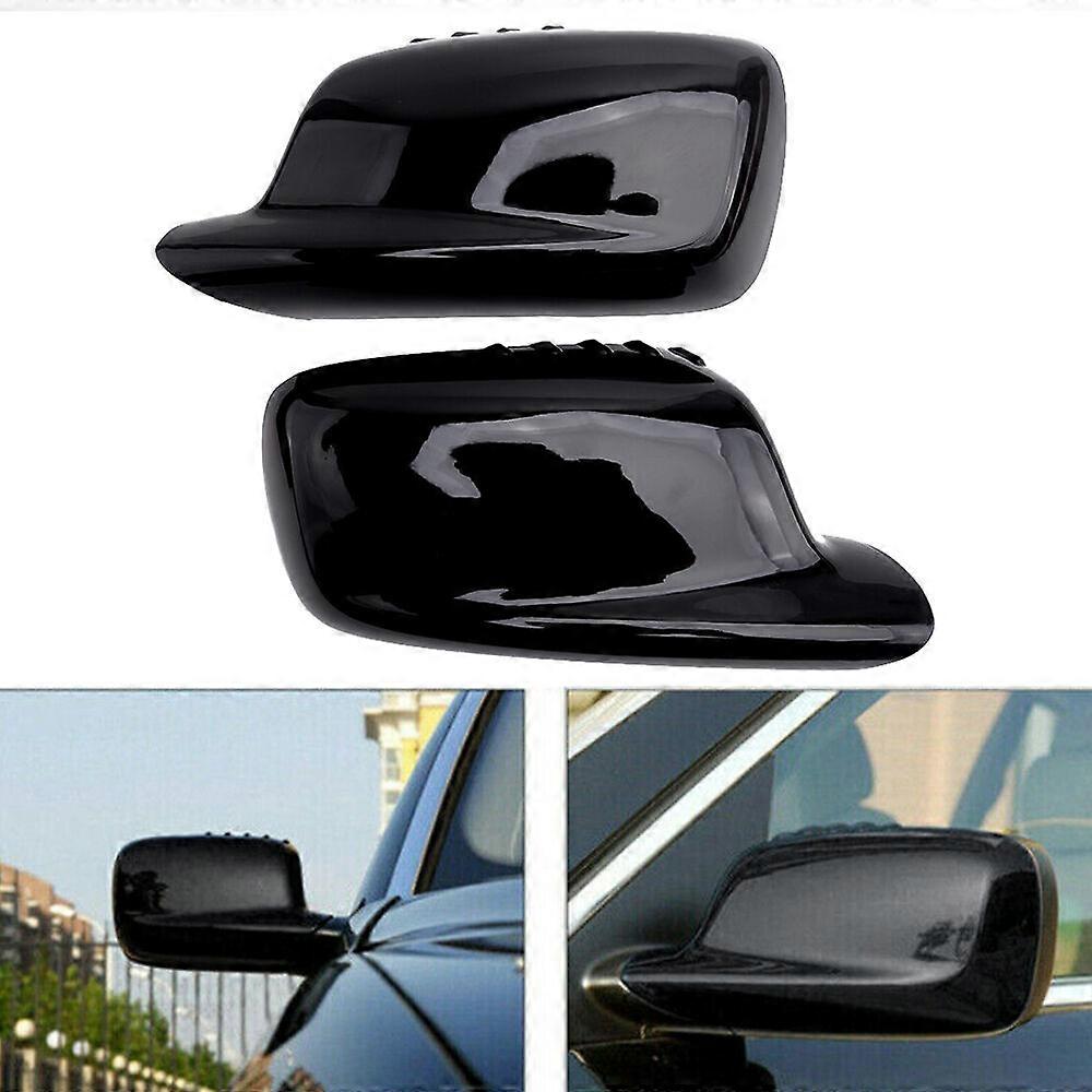 Pair Gloss Black Door Wing Mirror Cover Cap Fit for BMW E46 E65 E66 E67