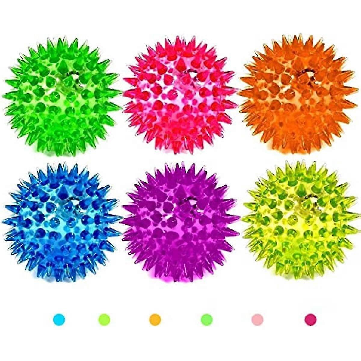 6 Large Spiky 6.5cm Led Flashing Bouncy Disco Balls With Light, Squishy Stress Relief Fidget Squeezy Spikey Ball Toy For Ocd Adhd Add & Autism High An