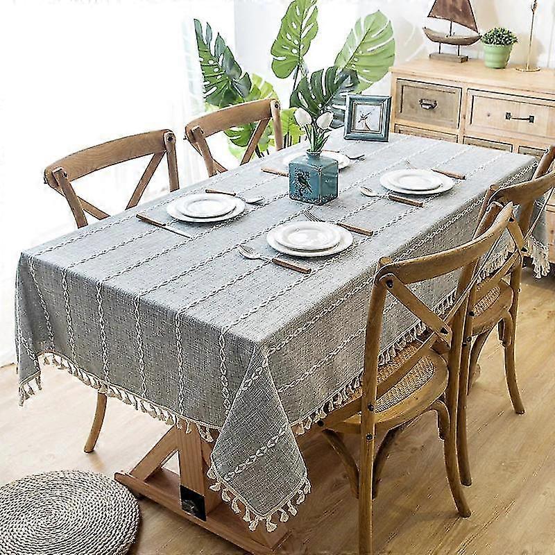Tablecloths Solid Decorative Linen Tablecloth With Tassel Thicken Rectangular Wedding Table Cover Tea Table
