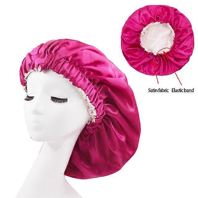 Solid Color Reversible Silky Satin Bonnet Double Layer Sleep Night Cap Head Cover Bonnet Hat for For Curly Springy Hair Black