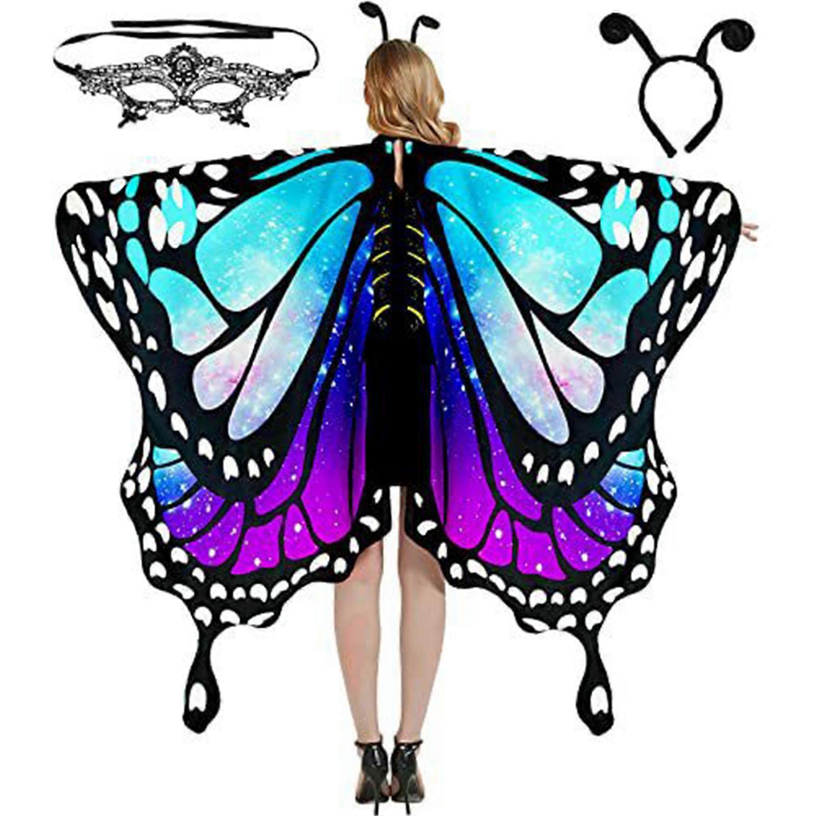 Cosplay Butterfly Cloak with Blinder And Headband Colorful Big Wings Stage Show Belly Dance Performance Costume Halloween Clothes