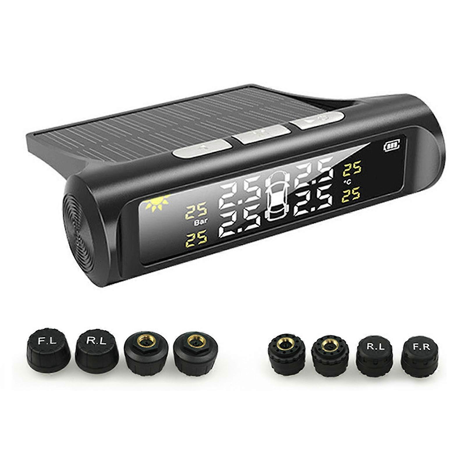 Solar Power Tire Pressure Monitoring System With 4 Internal/external Sensors 0-4bar Wireless Tpms Tire Monitor For Rv Travel