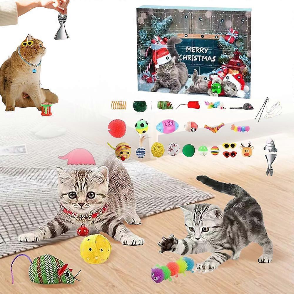 2024 Cat Toys Advent Calendar Blind Box,24 Days Countdown to Christmas Advent Calendar,24Pcs Xmas Gift Cat Feather Teaser and Ball Bells for Kitten To