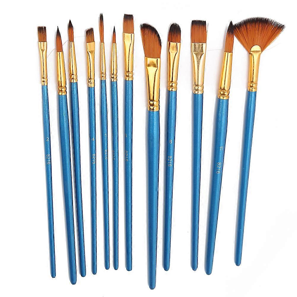 12Pcs Nylon Brush Set TYP306 for Oil Painting Tools Strong Adhesion for Artists StudentsBlue