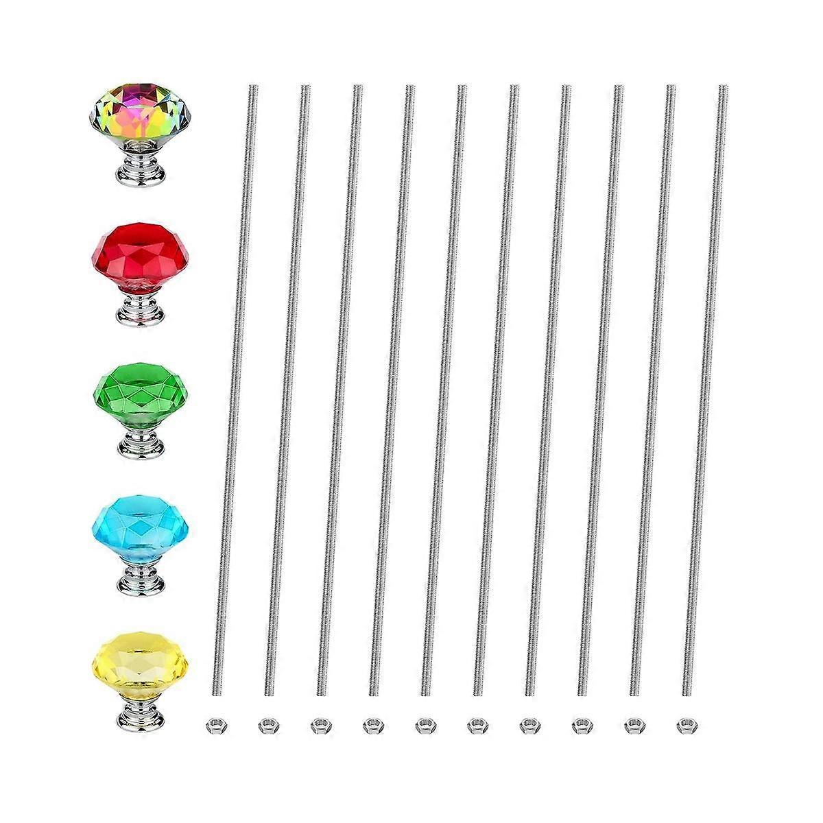 8/32 Threaded Rods for Beads with Crystal Knobs, 10Pcs Threaded Rod 12 Inch with 10Pcs Hex Nuts and