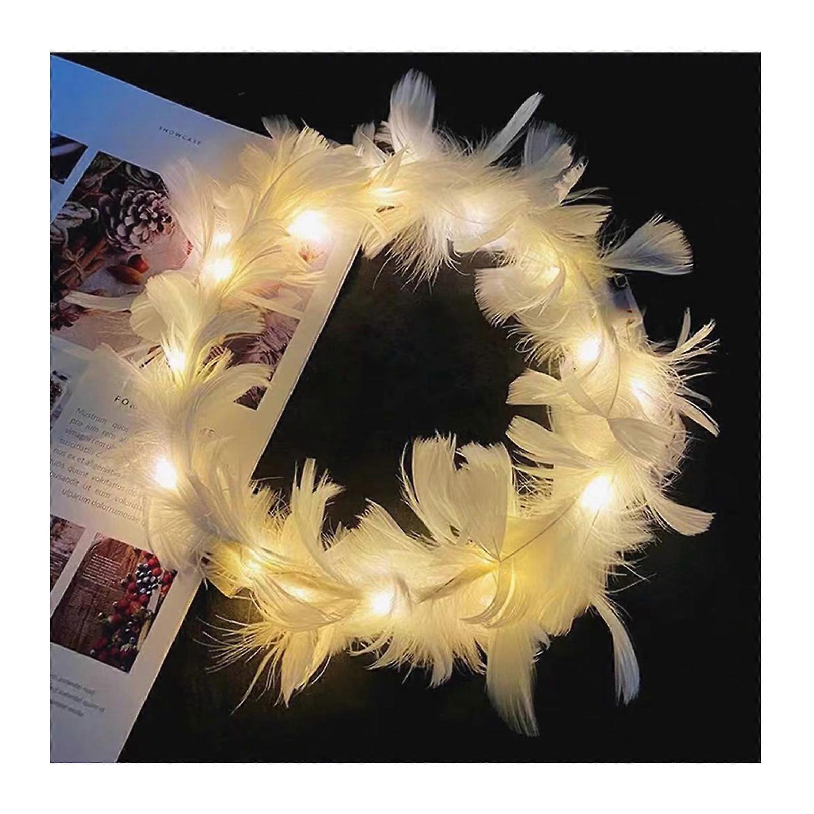 Light Up Feather Headband LED Crown for Wedding Festival and Party Lightweight with 3