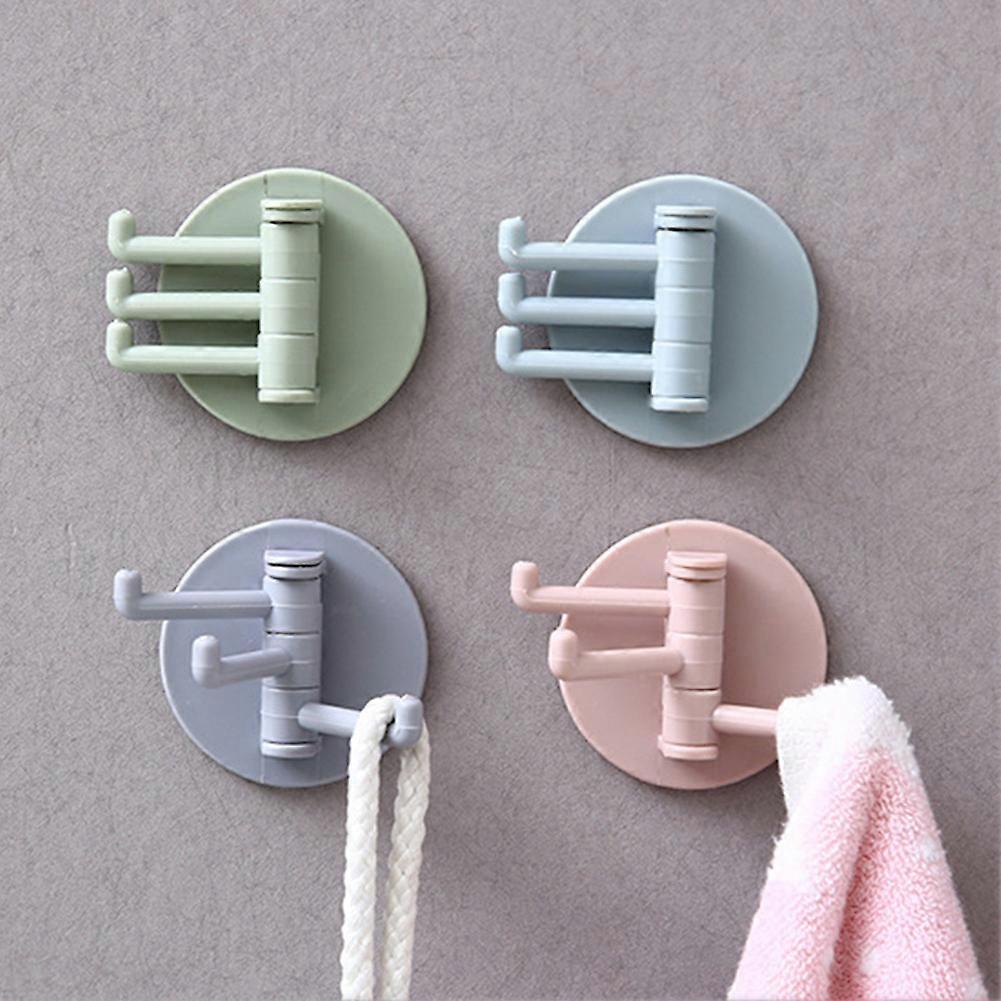 Seamless Non-Perforated Round Plastic Rotatable Bathroom Branch Hook Kitchen Triple Sticky Hook