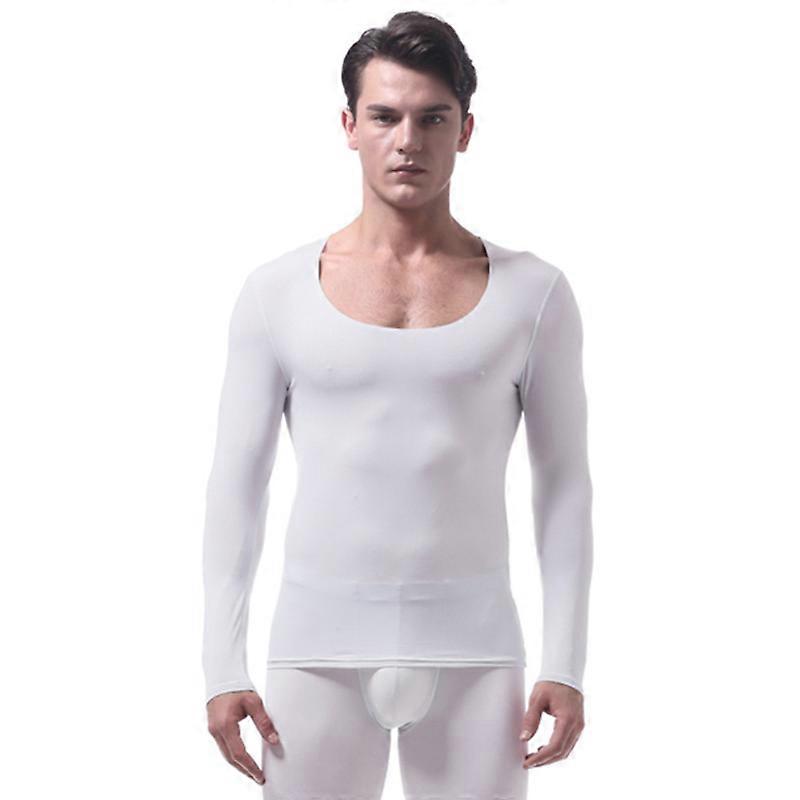 Uomini Biancheria Intima Ultrasottile Top Collo A U Senza Cuciture Elastico Semplice Maniche Lunghe Top per l'Autunno