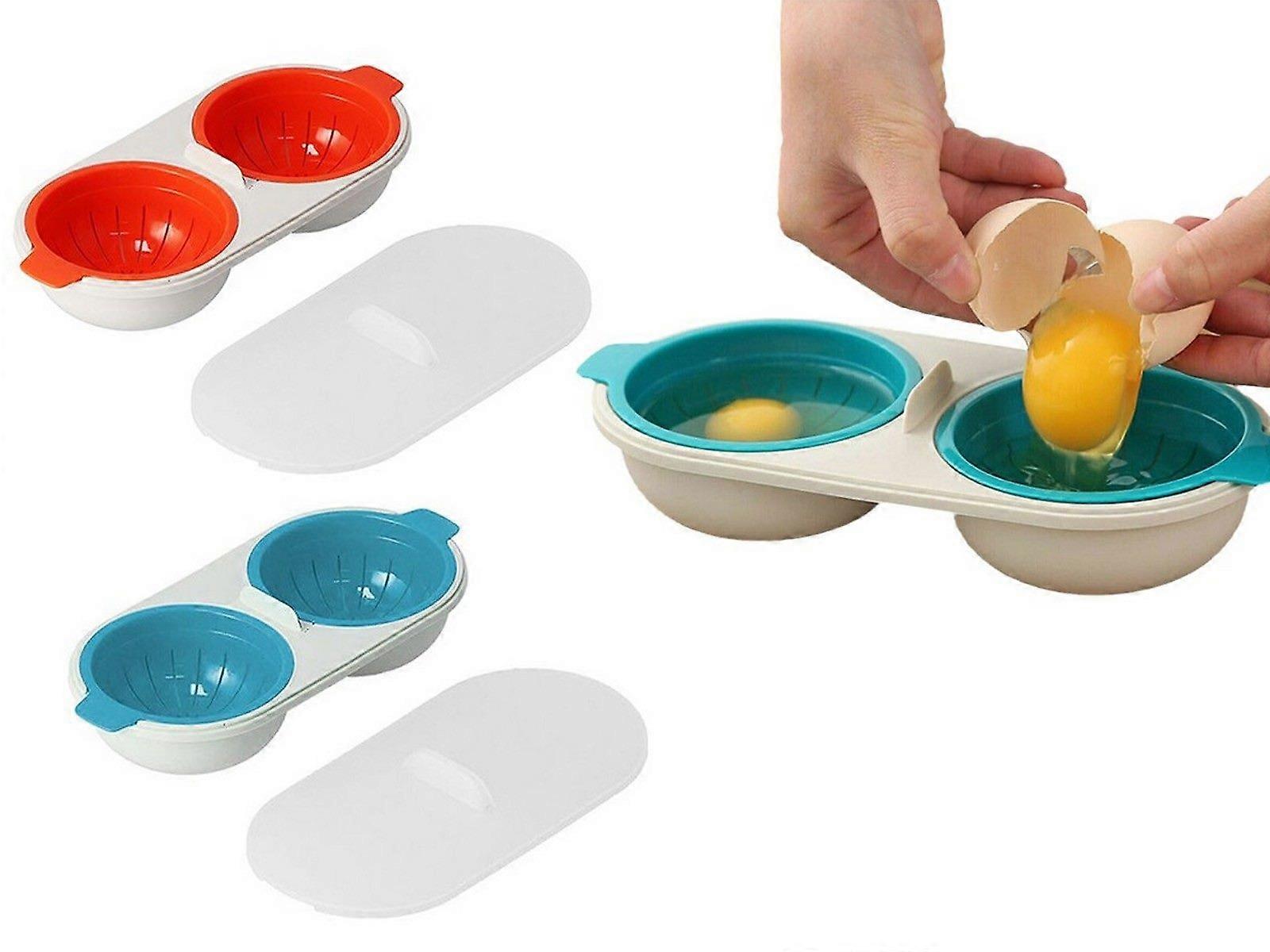 4Pcs Draining Egg Boiler Double Egg Cup Poacher Gadget Microwave Cooking Tool