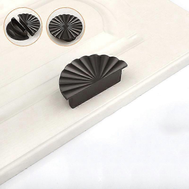 2pcs New Chinese Style Round Zinc Alloy Handle, Side Door Handle, Cabinet Door Fan-shaped Handle, Black Nickel