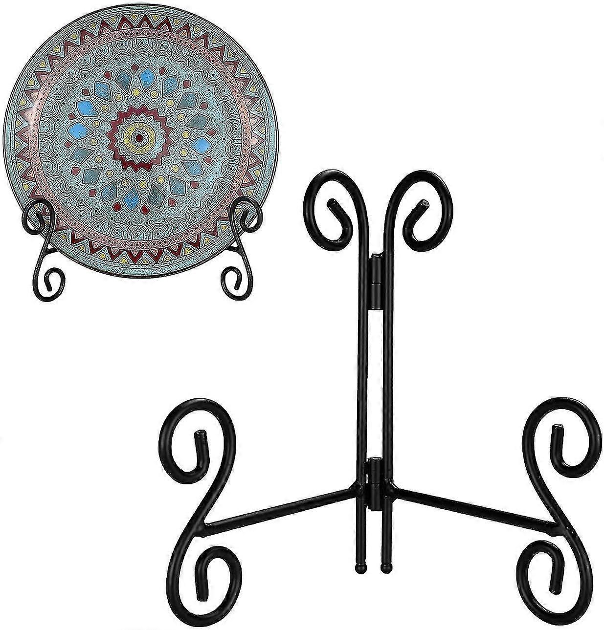 Plate Stand, 1 Pack 6 Inch Plate Holder For Display, Black Foldable Iron Table Easel For Picture Book Photo Frame Decorative Plate