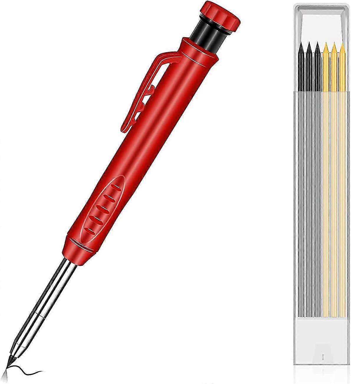Solid Pencil Set With Refill Leads Built-in Sharpener, Deep Hole Pencil Marker Tool For Construction Drawing Making Scribering Woodworking7pcsred