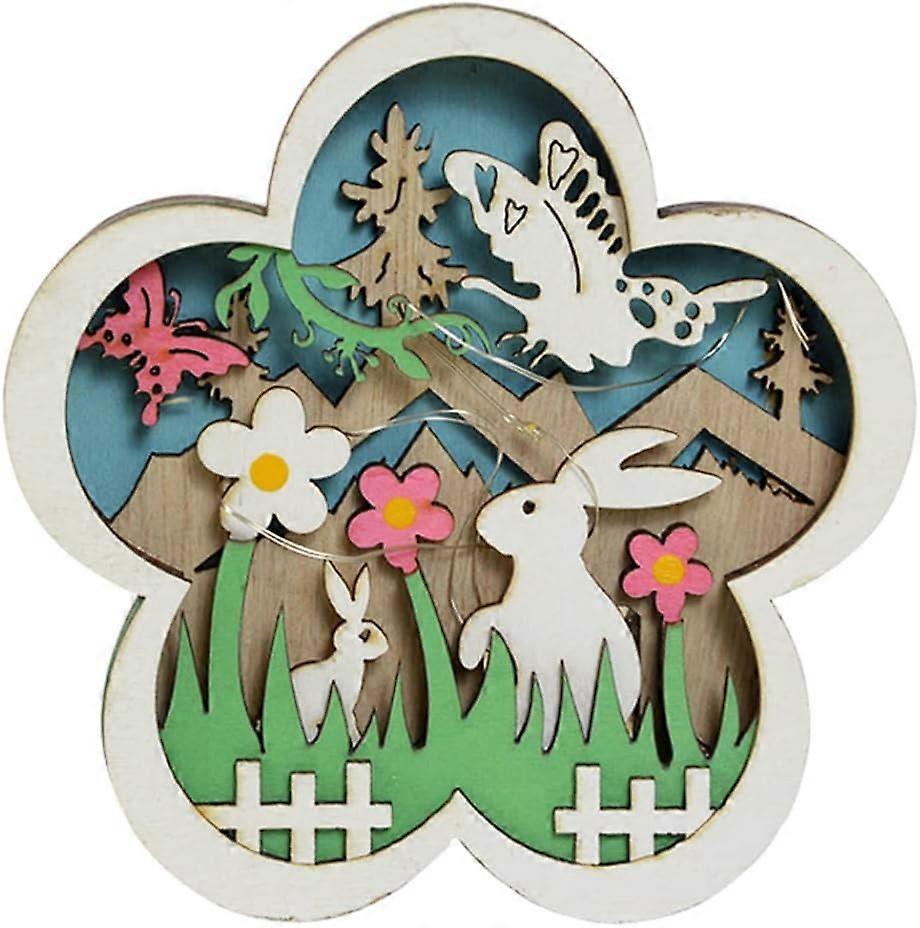 Wooden Easter Egg Flower Easter Decoration with Led Lights Deskto