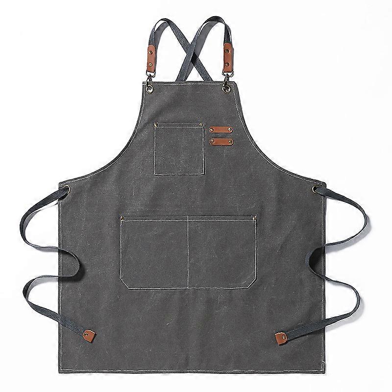 Chef Aprons for Men Women with Large Pockets, Cotton Canvas Cross Back Heavy Duty Adjustable Work Apron, (Grey)
