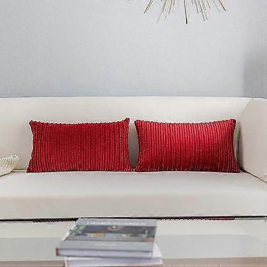 2 Pcs Corduroy Soft Throw Pillow Covers retângulo listrado almofada capas fronha para casa, 12x20 polegadas/30x50 cm