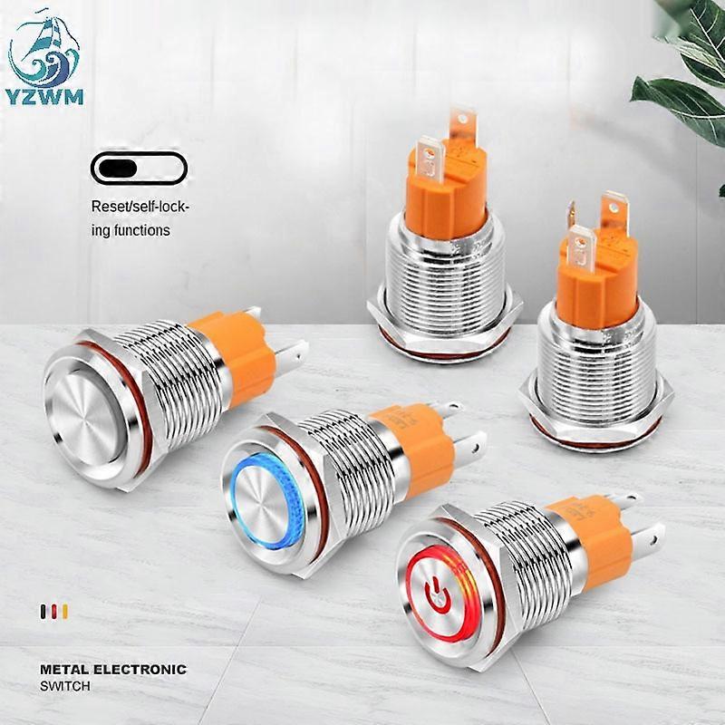 YZWM 19mm High Current 10A Metal Button Switch Self-locking Ring LED Lamp with Symbol 6v12v24v220v Power Start Button