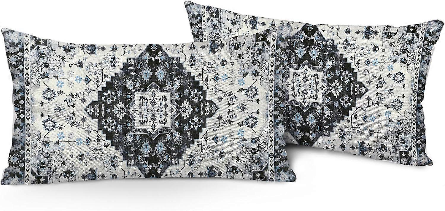 Boho Yastık Kılıfları 12"x20" 2'li Set Siyah Bohemya Halı Çift Taraflı Desen Keten Yastık Kılıfları Yastık Kılıfı Çiftlik Evi Kanepe Yatak Dekoratif için