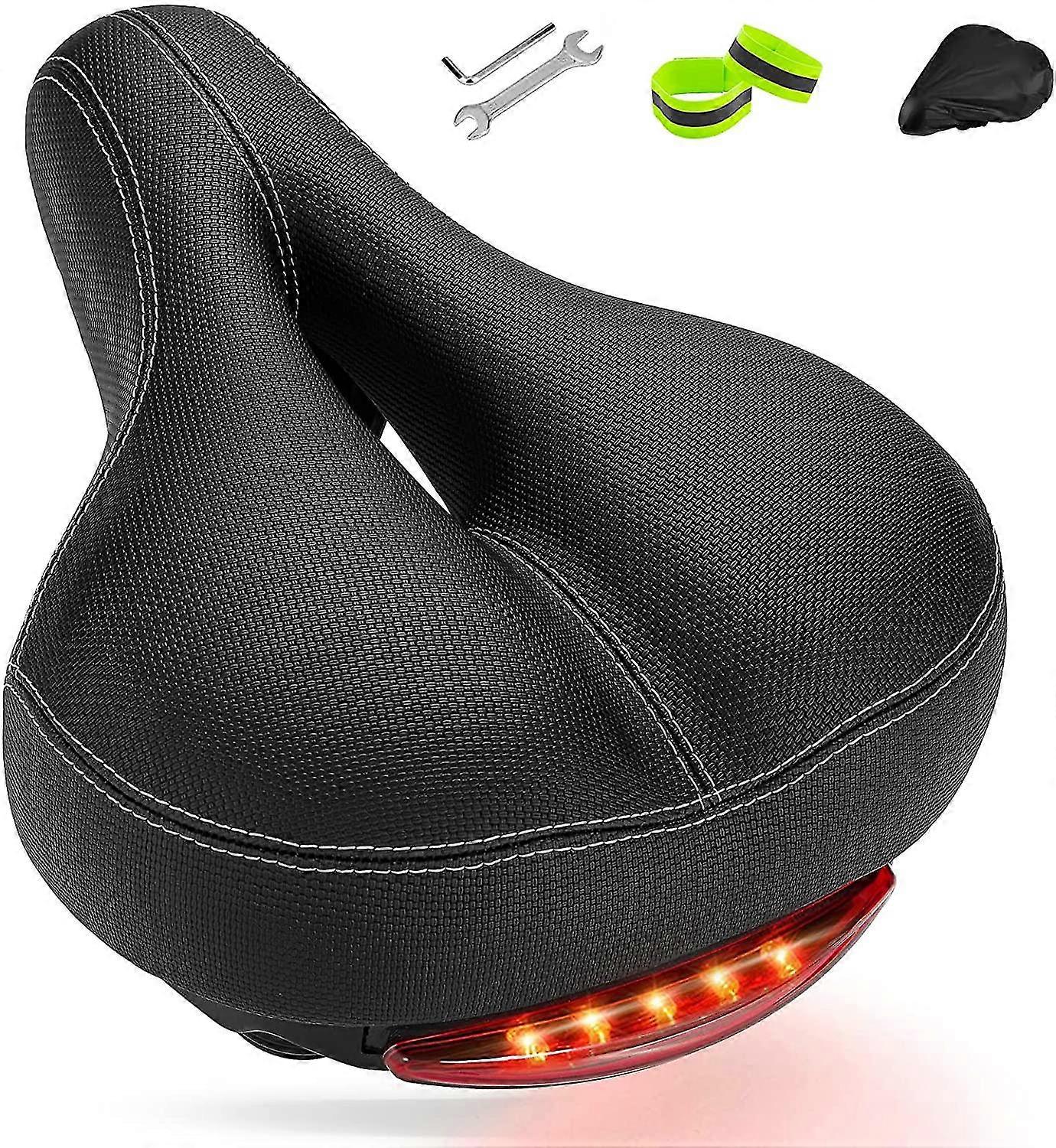 Bisiklet ipsxp rahat erkek kadın bisiklet koltuğu, bellek köpük bisiklet eyer, yastıklı deri geniş döngü eyer yastığı, arka lamba ile çift bahar tasarlanmış